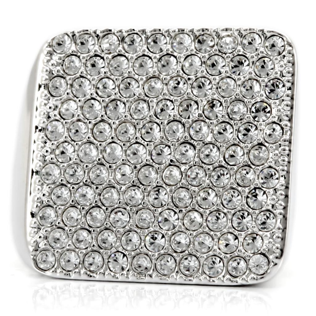 1W035 - Rhodium Brass Ring with Top Grade Crystal in Clear