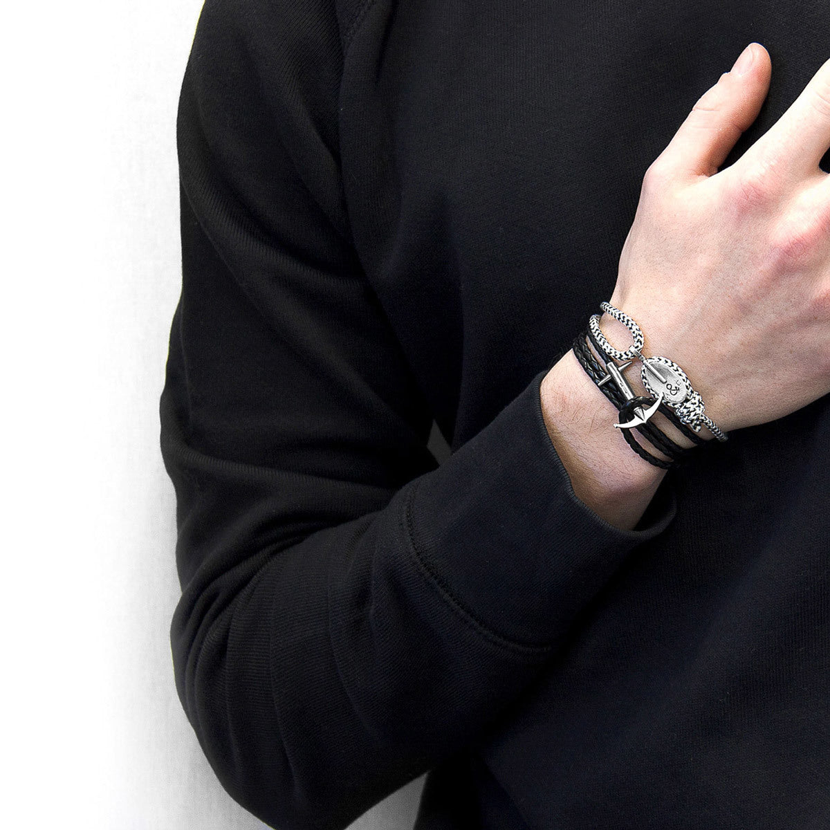 Coal Black Admiral Silver & Leather Bracelet