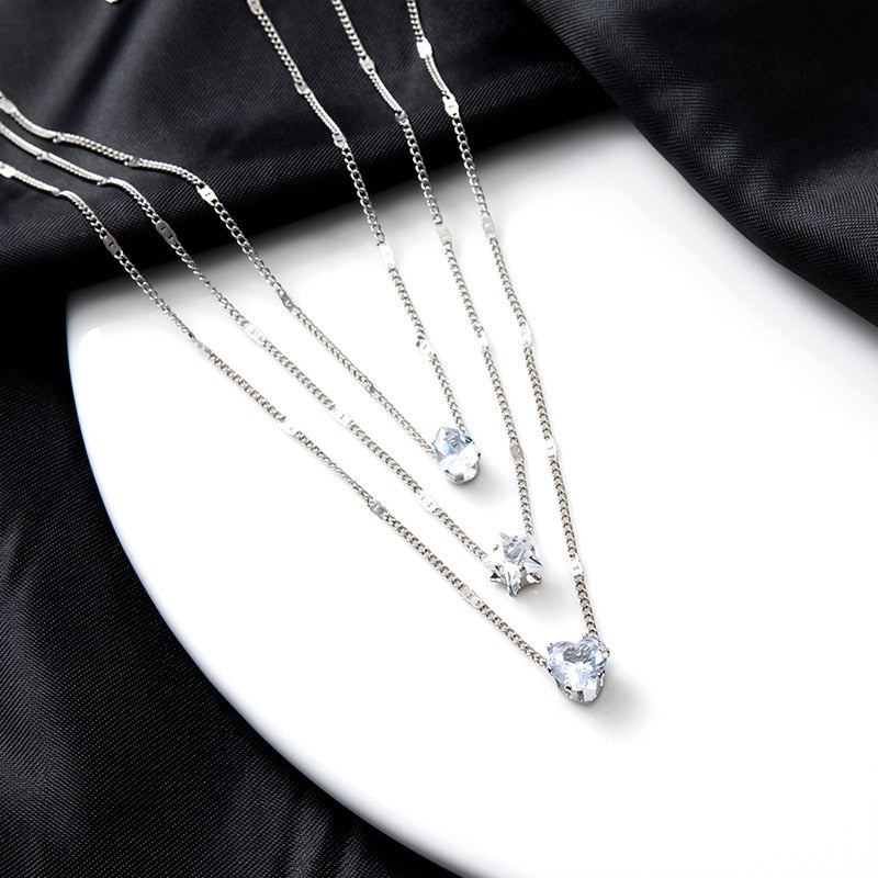 Crystal Zircon Heart Star Charm for Women