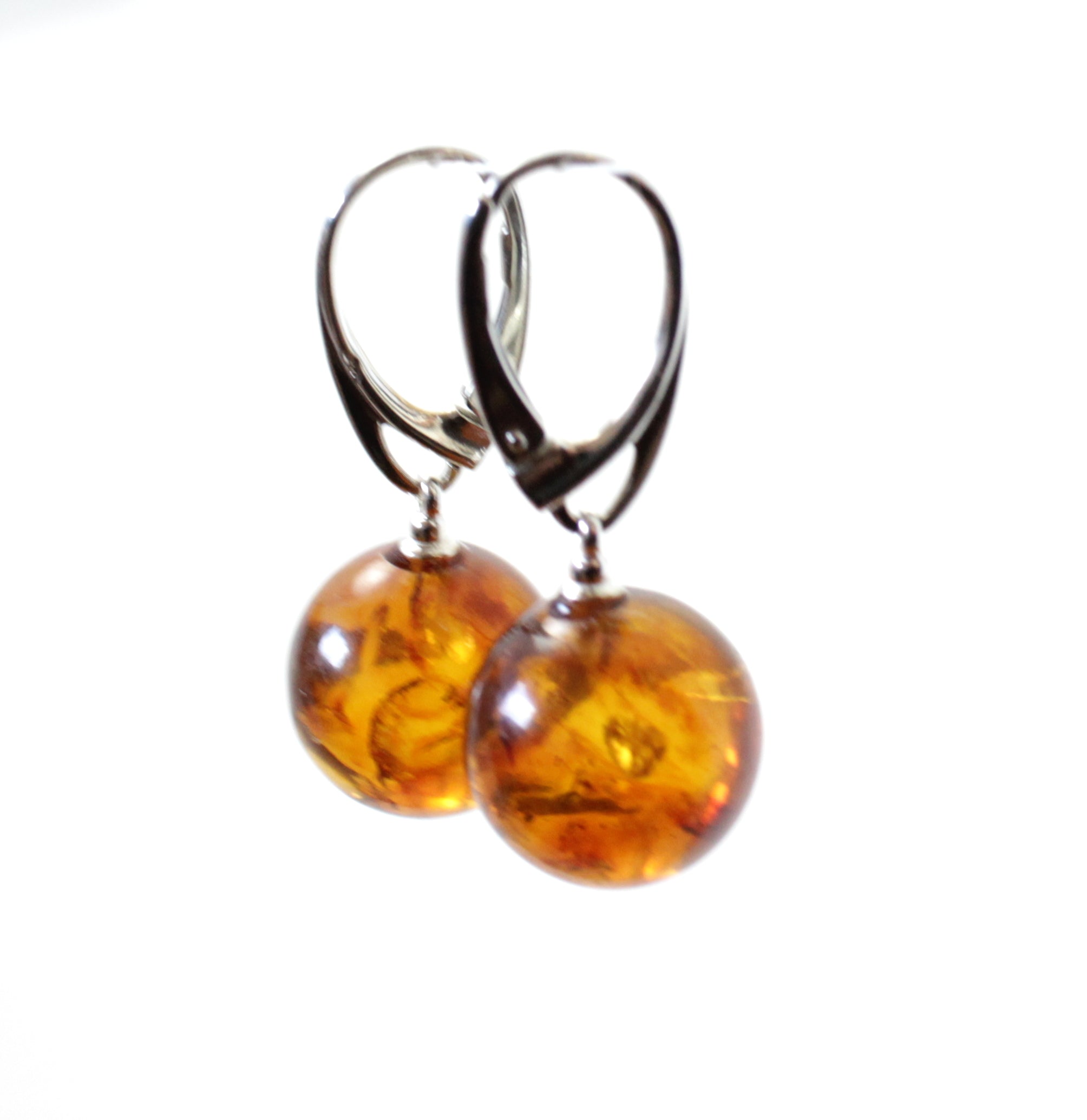 Round Baltic Amber Earrings With Sterling Silver