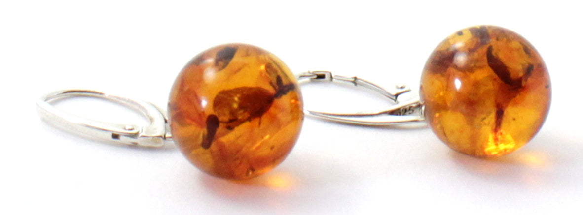 Round Baltic Amber Earrings With Sterling Silver