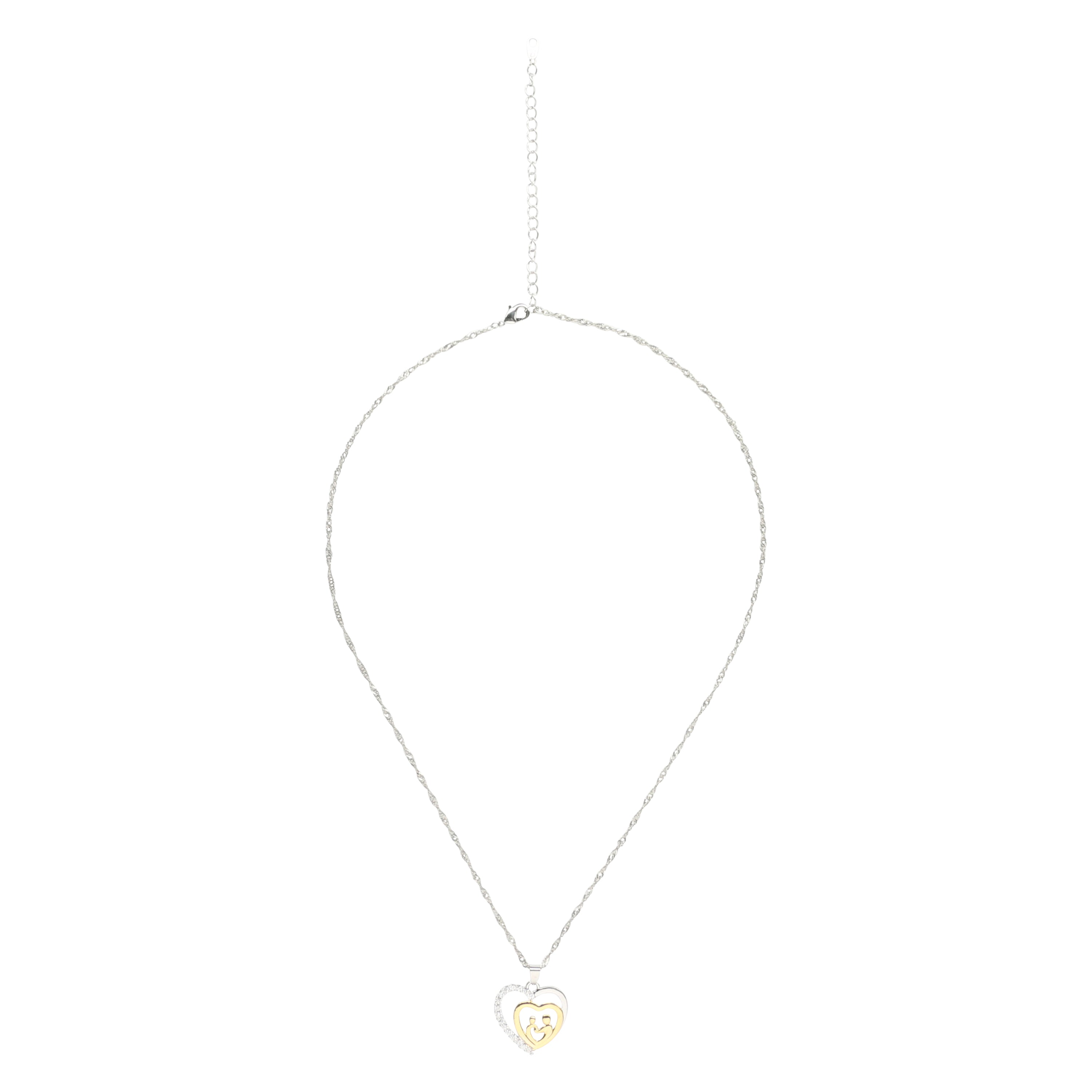 Mother and Child Pave Heart Pendant Necklace for Women