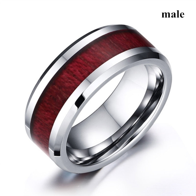 Red Wood Stainless Steel Ring For Men