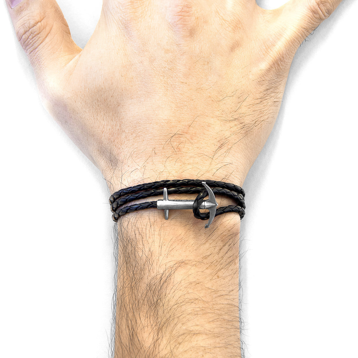 Coal Black Admiral Silver & Leather Bracelet