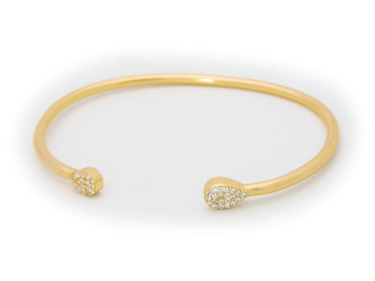 Open Bangle Almond Shape Ends CZ in Gold Plated