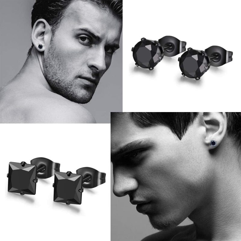 1 Set 3 Pairs Stainless Steel Black Stud Earrings for Men
