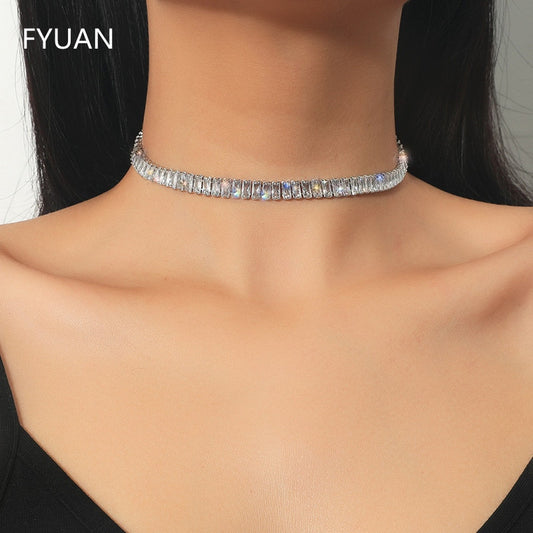 FYUAN Simple Zircon Crystal Choker Necklaces