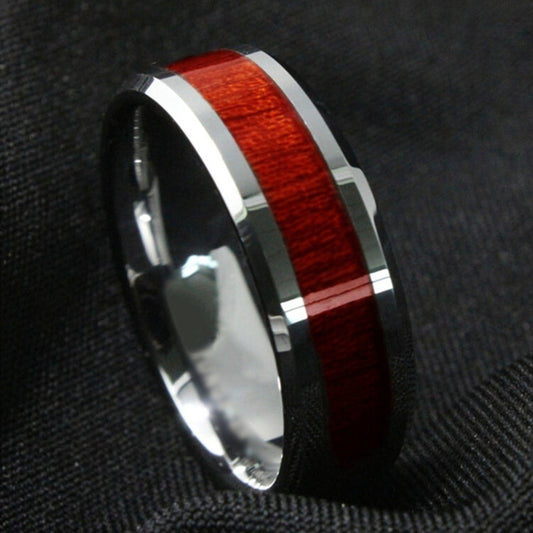 Red Wood Stainless Steel Ring For Men