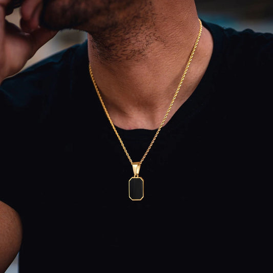Gold Mens Geometric Square Necklace